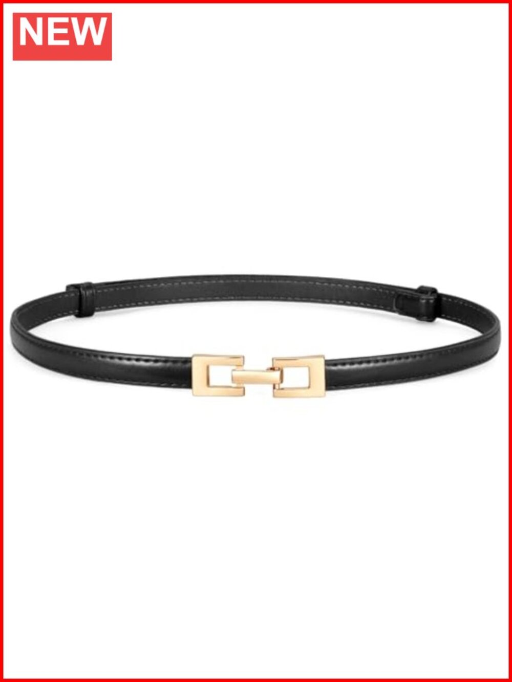 Faux Leather Skinny Belt Adjustable Slim Waist Gold Buckle